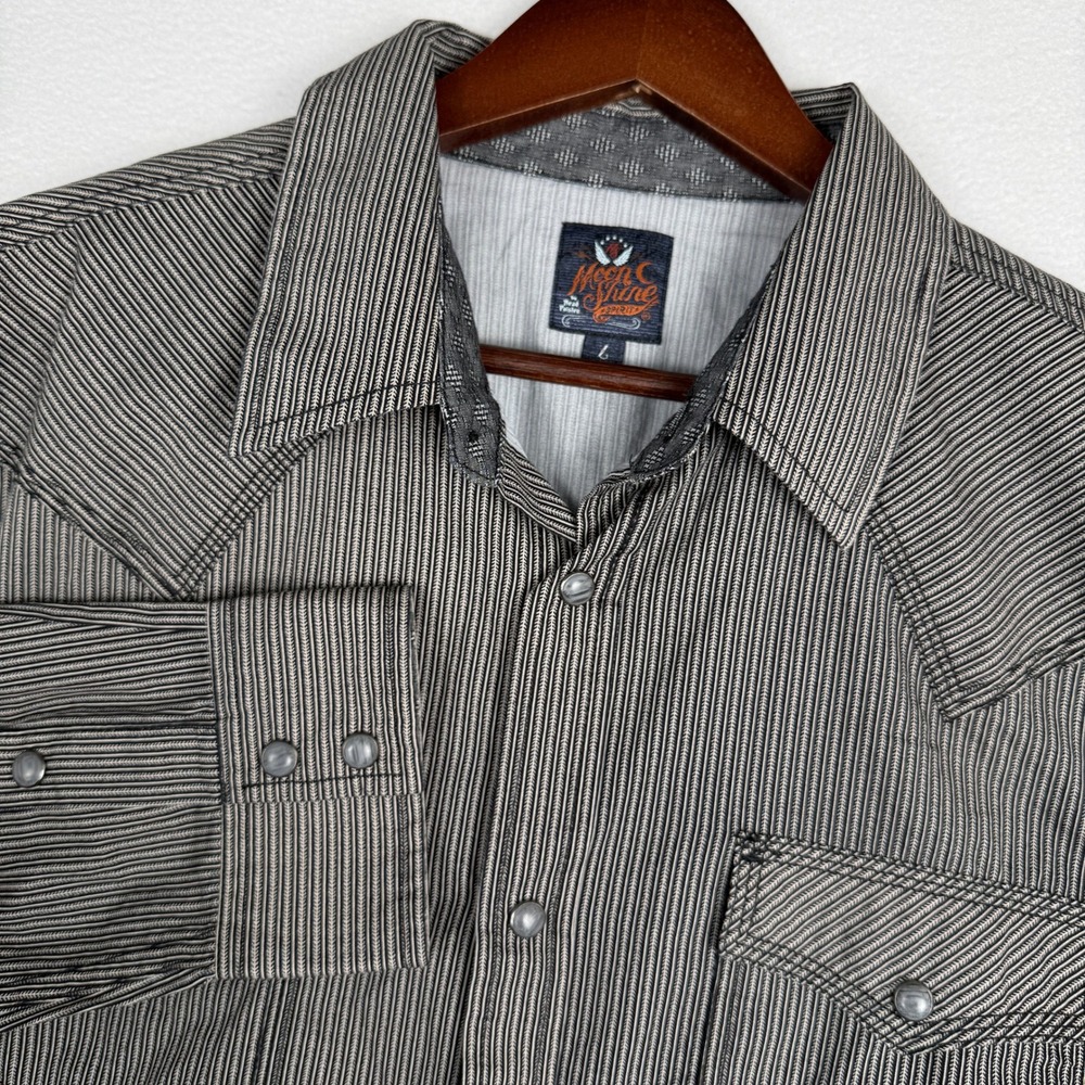 NEW Moonshine Spirit Country Night Striped Mens L Navy Blue Western Snap Shirt
